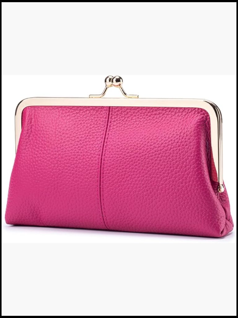 Kiss Lock Card Holder Long Clutch Purse Portable Travel Wallet Cowhide Leather